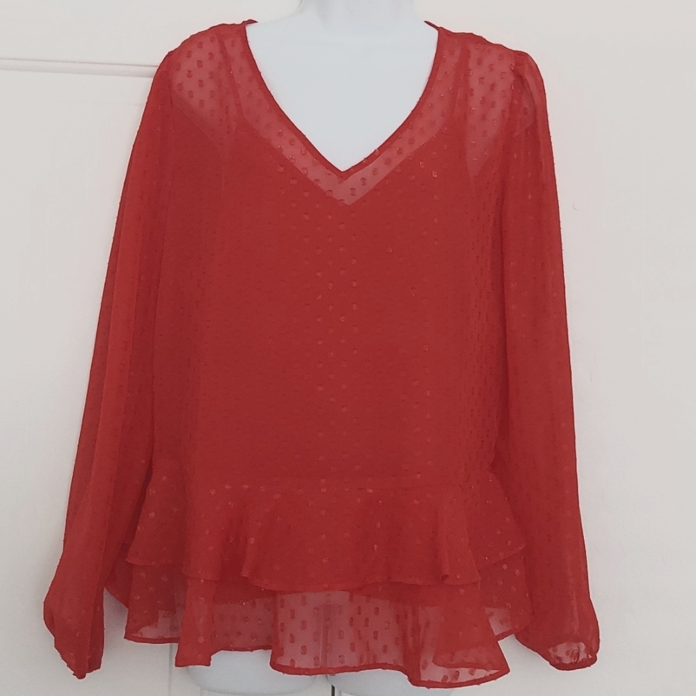 Red sheer blouse